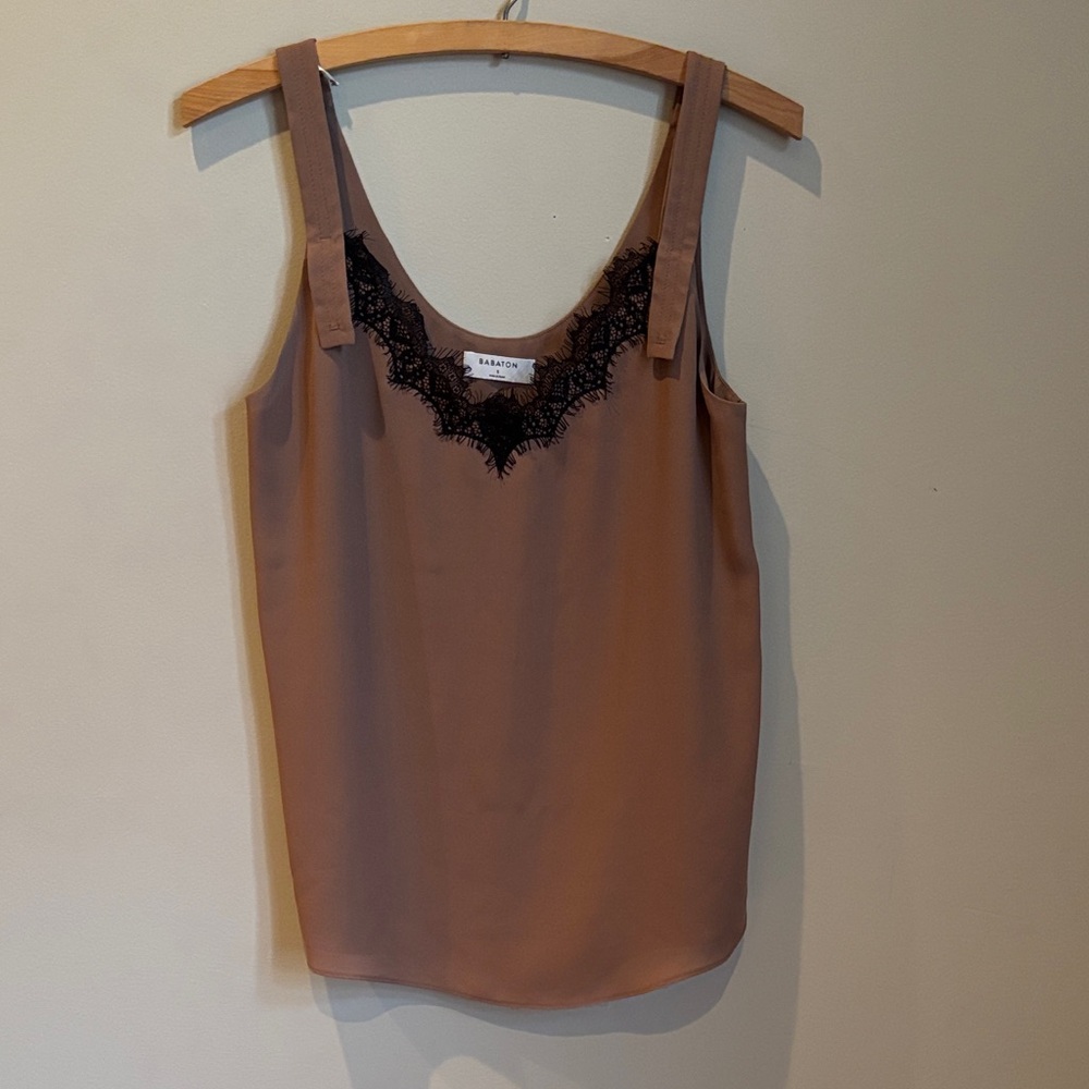 Babaton Pink/Tan Lace Trim Tank Top
